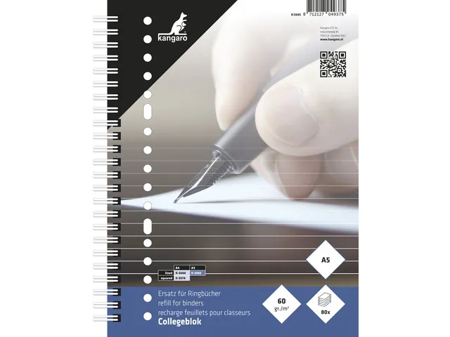 Collegeblok Kangaro A5 17-gaats 60 grams 80 blad gelinieerd