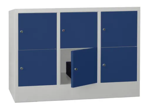 lockerkast,HxBxD 855x1200x500mm,3x2vakken,RAL7035,front RAL5010