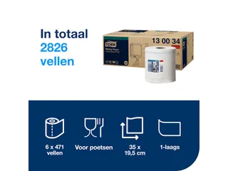 Tork 130034 Poetspapier M2 Premium Centerfeed 1-laags Wit 165m - 8