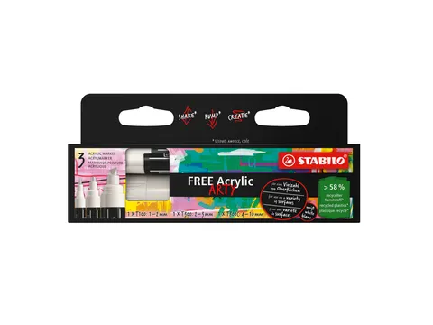 Acrylmarker STABILO Free Acrylic Mixed Tip wit set à 3 stuks