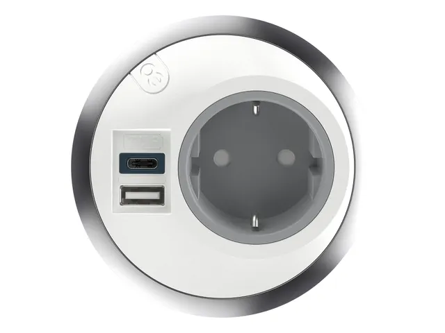 Prise pour bureau Power PixelTUF 1x Schuko + USB A+C 25W Blanc