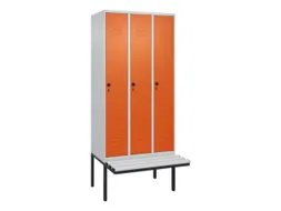locker met bank,HxBxD 2120x900x815mm,3vak,vak B 300mm,draaigrendel