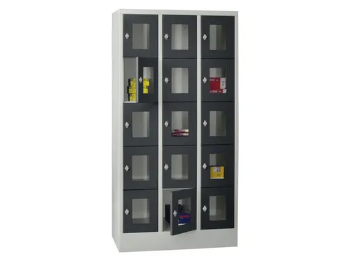 lockerkast,HxBxD 1850x900x500mm,3x5vakken,RAL7035,front RAL7016