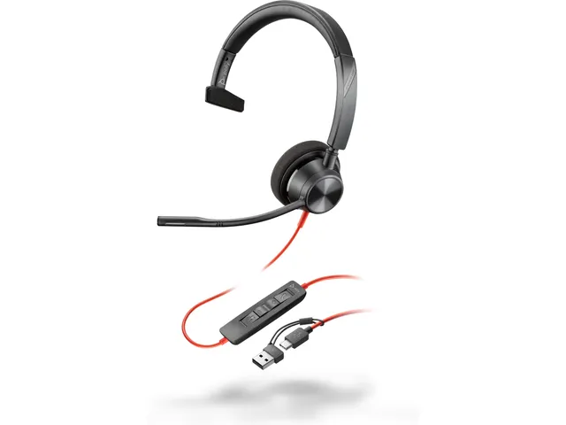 Micro-casque Poly Blackwire 3310 monaural USB-C + adaptateur USB-C/A