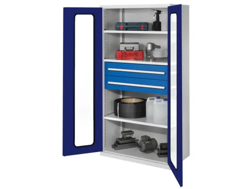 Materiaalkast Vensterdeuren 1950x1000x600mm 3legborden 2laden Ral5010