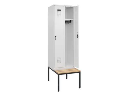 locker met bank,HxBxD 2120x600x815mm,2vak,vak B 300mm,draaigrendel