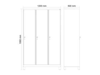 locker,HxBxD 1950x1200x500mm,3vak,vak B 400mm,draaigrendel,voeten - 4