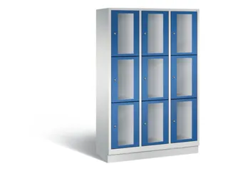 Lockerkast 1800x1200x500mm 3x3 vakken Cilinderslot, Sokkel, RAL5010 - 2