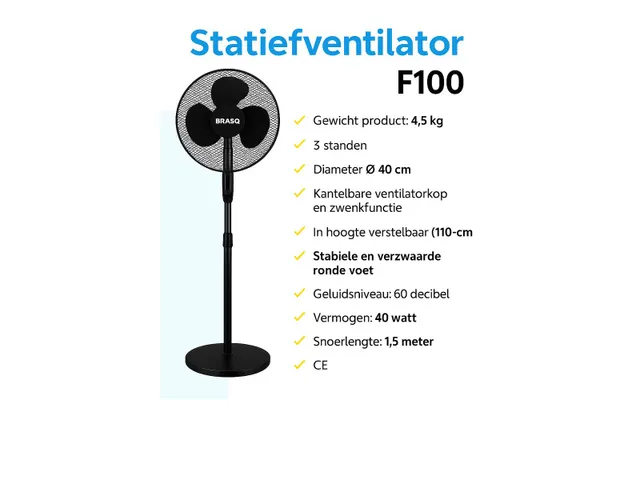 Statiefventilator zwart diameter 40cm incl. afstandsbediening