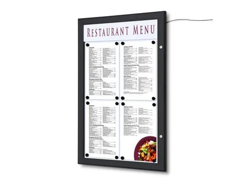 Outdoor Menubord 4x A4 met Logopaneel Staand LED verlicht Zwart