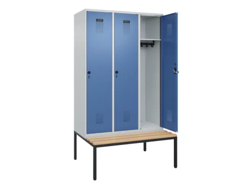 locker met bank,HxBxD 2120x1200x815mm,3vak,vak B 400mm,draaigrendel