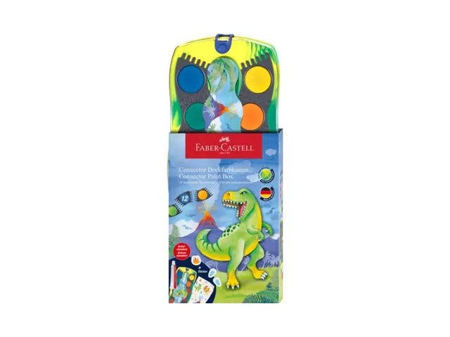 Waterverfdoos Faber-Castell Connector Dino 12kleuren +1 tube wit