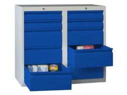 ladekast,HxBxD 900x1000x500mm,10lade(n),RAL7035,front RAL3000