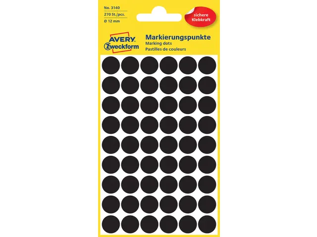 Etiquette Avery Zweckform 3140 Rond 12mm Noir 270 Pcs