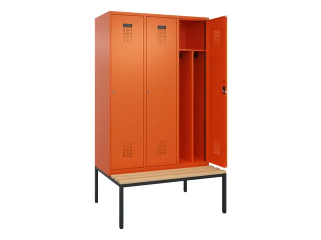 locker met bank,voor scheiding van kleding,HxBxD 2120x1200x815mm,3vak
