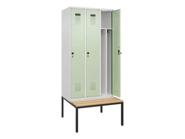 locker met bank,voor scheiding van kleding,HxBxD 2120x900x815mm,3vak
