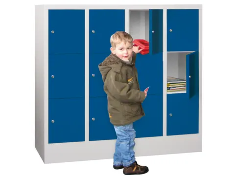 lockerkast,HxBxD 1187x1200x500mm,4x3vakken,RAL7035,front RAL5010