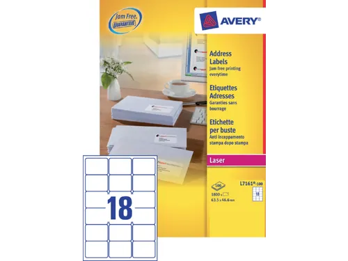 Adresetiket Avery QuickPeel L7161-100 63.5x46.6mm Wit 1800 stuks