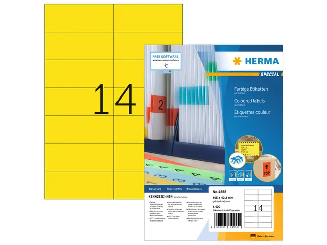 HERMA 4555 Gekleurde etiketten A4 105x42,3mm Geel 1400 stuks