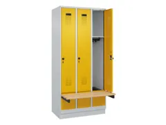locker met bank,HxBxD 1950x900x815mm,3vak,vak B 300mm,draaigrendel