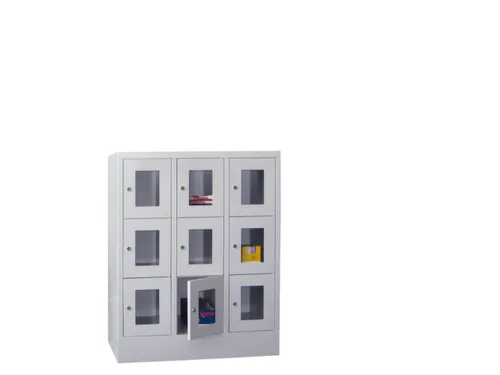 lockerkast,HxBxD 1187x900x500mm,3x3vakken,RAL7035,front RAL3000