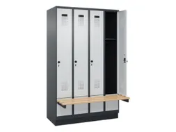 locker met bank,HxBxD 1950x1200x815mm,4vak,vak B 300mm,draaigrendel