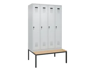 locker met bank,HxBxD 2120x1200x815mm,4vak,vak B 300mm,draaigrendel - 3