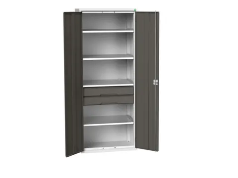 universele kast,HxBxD 2000x800x550mm,4xStalen bodem,2lade(n)