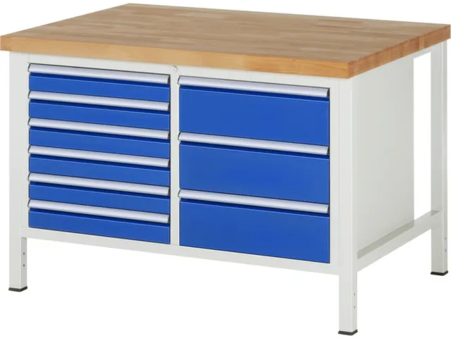 établi HxlxP 840-1040x1250x900mm plateau hêtre force 1250kg 4 pieds