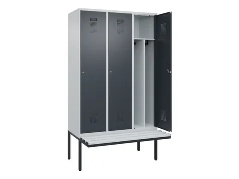 locker met bank,voor scheiding van kleding,HxBxD 2120x1200x815mm,3vak