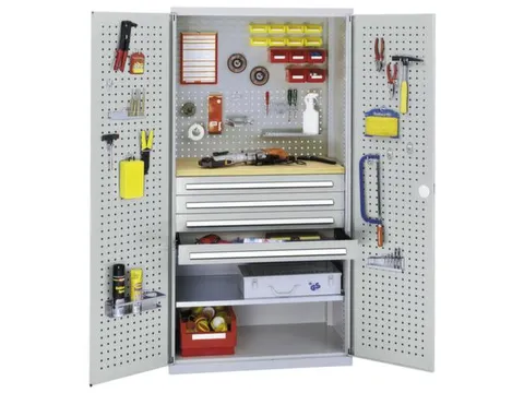 werkplaatskast,HxBxD 1950x1000x600mm,1xStalen bodem,4lade(n),RAL5010