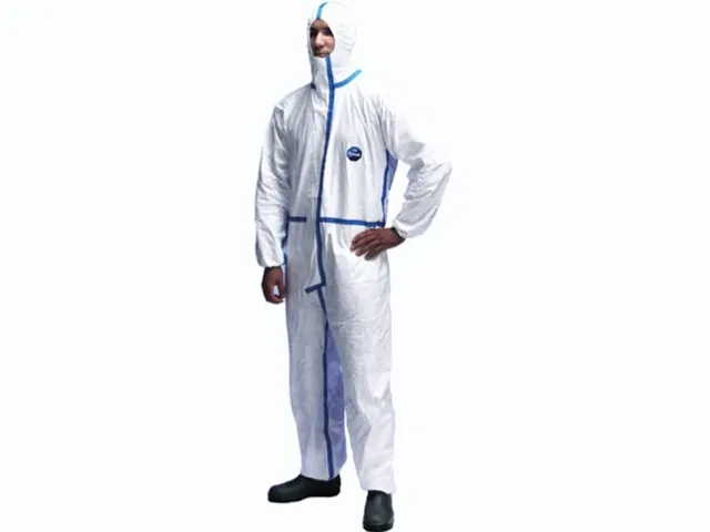 Overall Tyvek 600 Plus wit, blauw gestreept Maat M