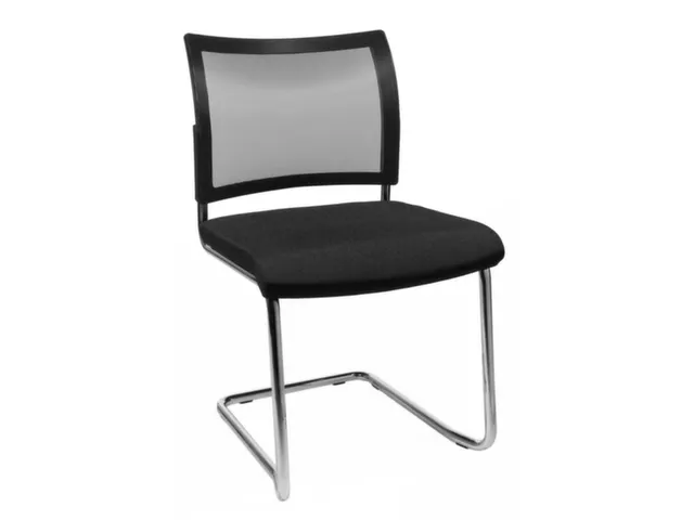 Chaise Visiteur Assise Tissu Noir Dos Maille Noir Cadre traineau