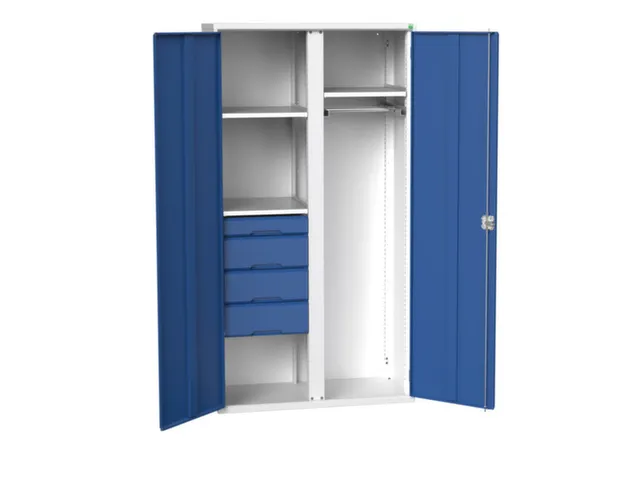 Locker 2000x1050x550mm 3 vakken, lade, dubbele vleugeldeur, RAL5010