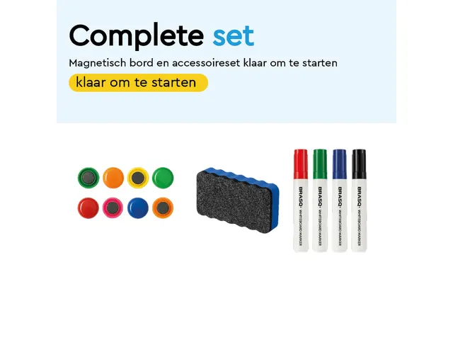 BRASQ Magnetisch Whiteboard 90x60cm Zwart met accessoire set