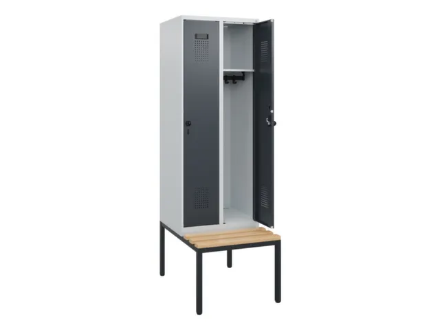 locker met bank,HxBxD 1950x600x815mm,2vak,vak B 300mm,draaigrendel