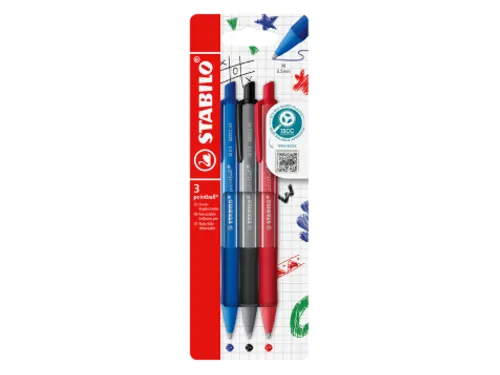 Balpen STABILO pointball colorful medium assorti blister à 3 stuks