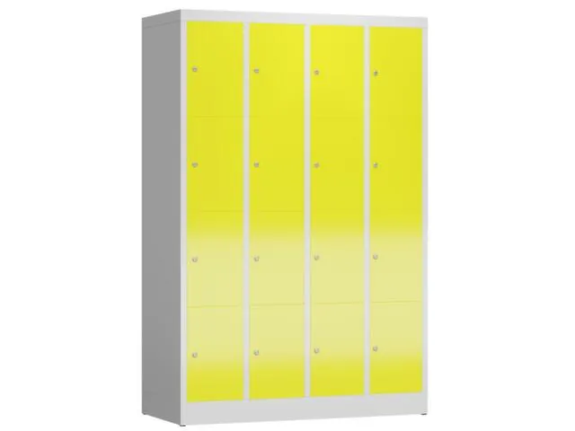 Lockerkast 1800x1185x500mm 4x4 vakken cilinderslot, sokkel, RAL1018