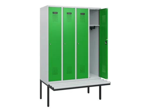 locker met bank,HxBxD 1950x1200x815mm,4vak,vak B 300mm,cilinderslot