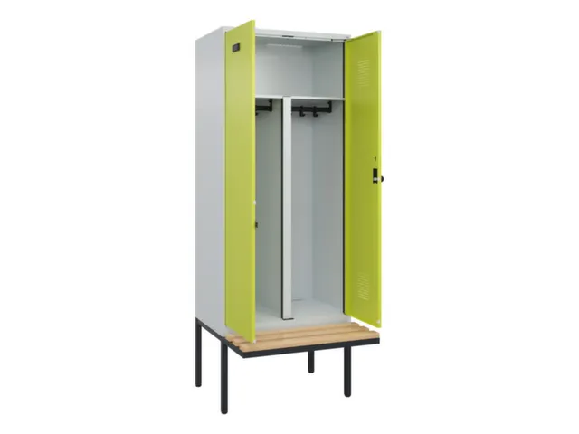 PBM-locker met bank,HxBxD 2120x800x815mm,2vak,vak B 400mm,draaigrendel