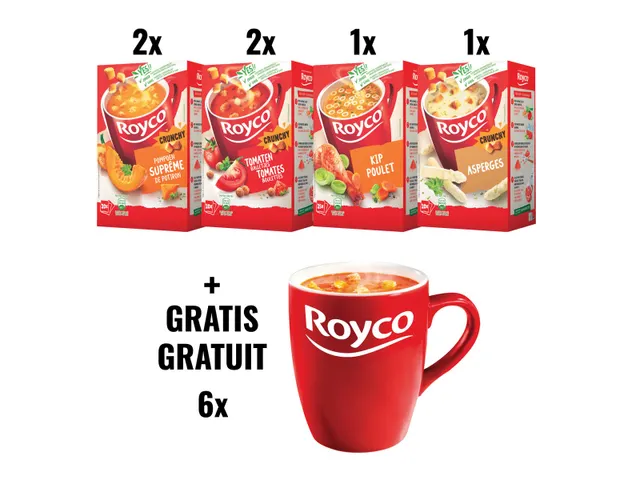 Royco ACTIE ROYCO 1 6 pakken soep + GRATIS 6 mokken