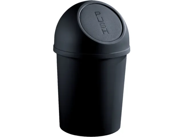 afvalbak,6l,HxØ 375x214mm,romp PP zwart,deksel PP zwart