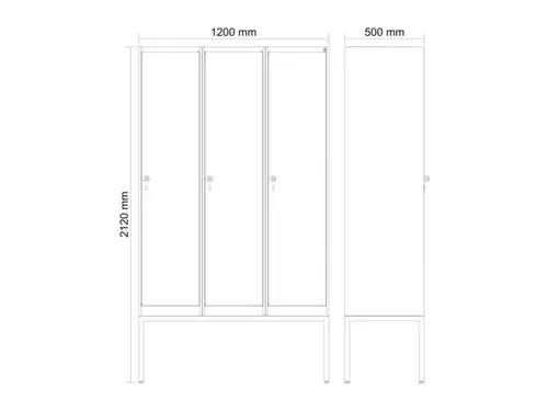 locker,HxBxD 2120x1200x500mm,3vak,vak B 400mm,cil.-slot,voetonderstel