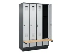 locker met bank,HxBxD 1950x1200x815mm,4vak,vak B 300mm,draaigrendel