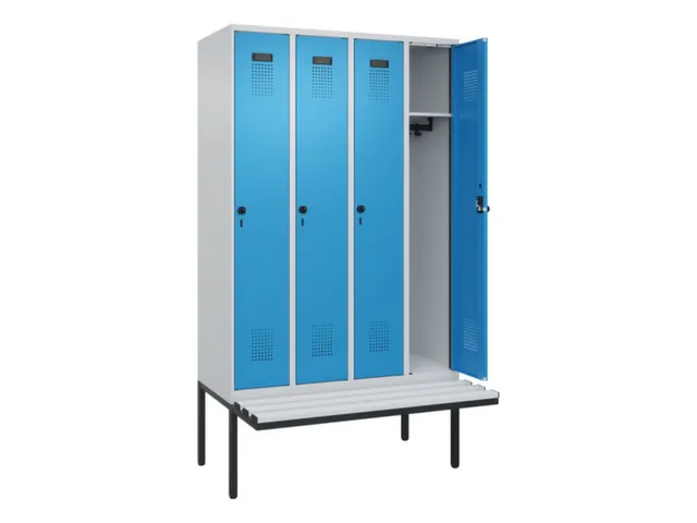 locker met bank,HxBxD 2120x1200x815mm,4vak,vak B 300mm,draaigrendel
