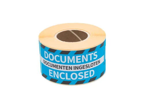 Verpakkingsetiketten 46x125mm Op Rol Documents Enclosed 250 Stuks