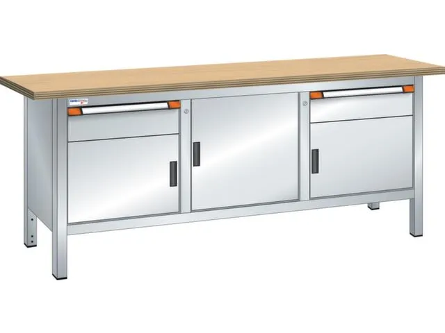 établi,HxlxP 845x2000x700mm,RAL7035,face avant RAL7035