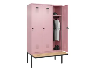 locker met bank,HxBxD 2120x1200x815mm,3vak,vak B 400mm,draaigrendel - 1
