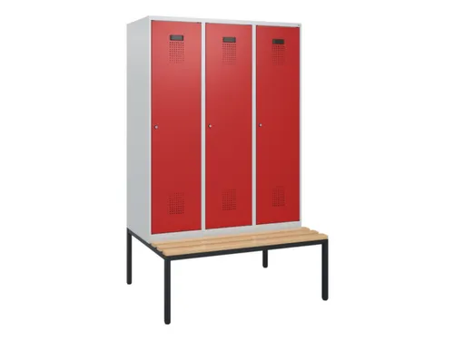 locker met bank,HxBxD 1950x1200x815mm,3vak,vak B 400mm,cilinderslot