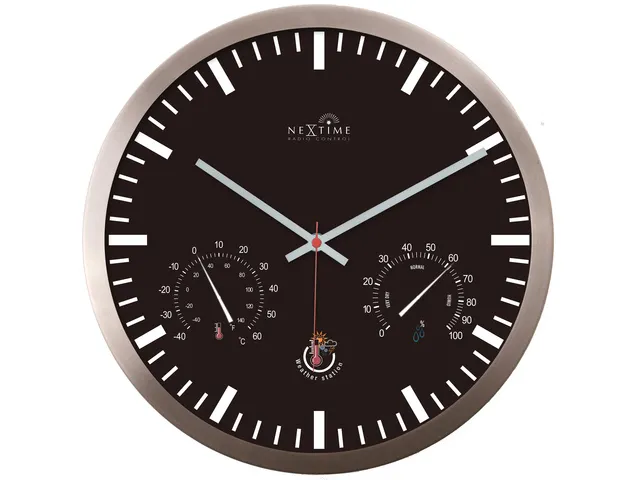 Wandklok Nextime dia 25cm zwart Radio controlled aluminium streep